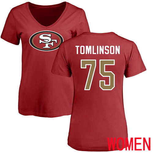 San Francisco 49ers Red Women Laken Tomlinson Name and Number Logo #75 NFL T Shirt